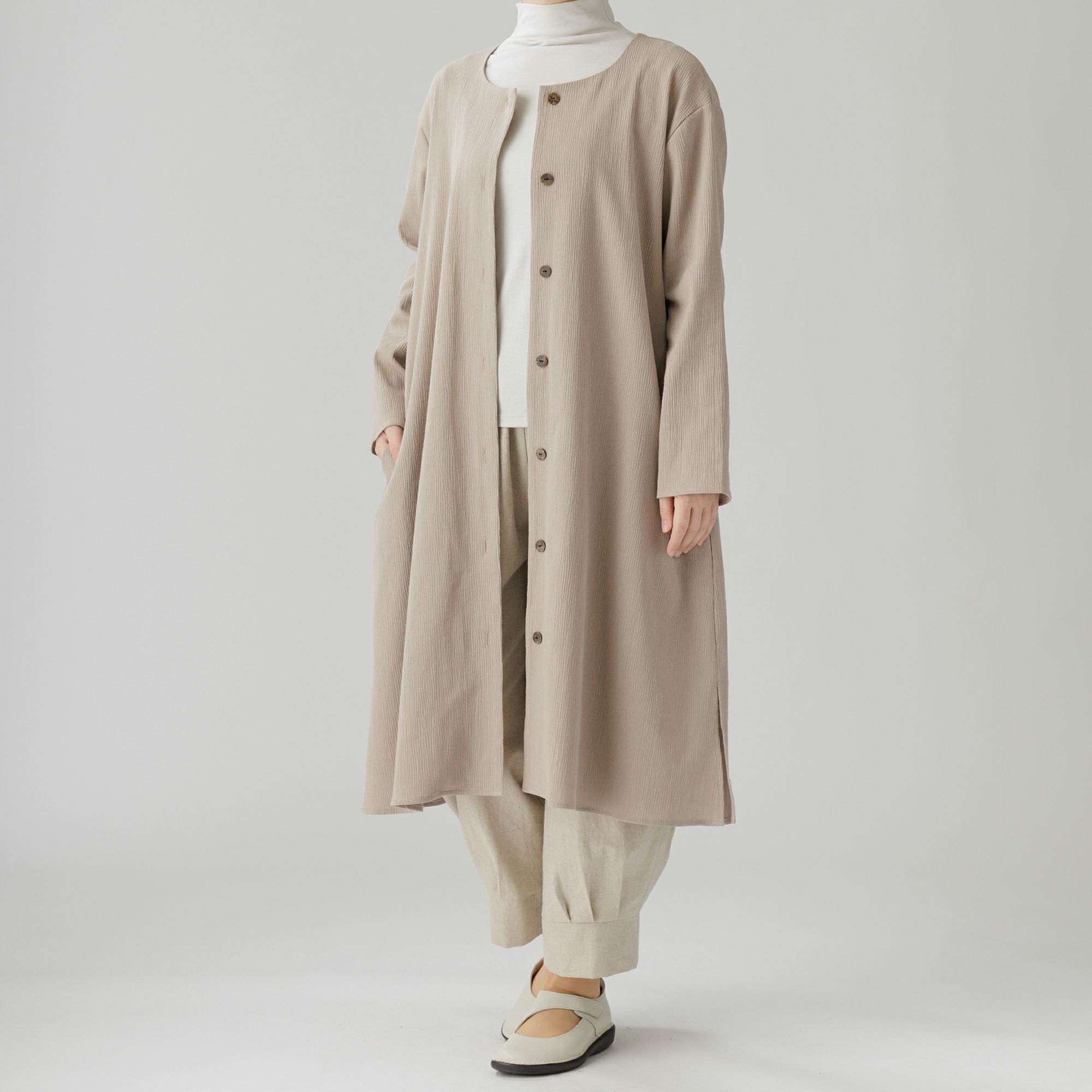 ジンカトー　ロングコート　ベージュ、　L￼￼ No.23501 グログランロングコート Beige | エルキカク
