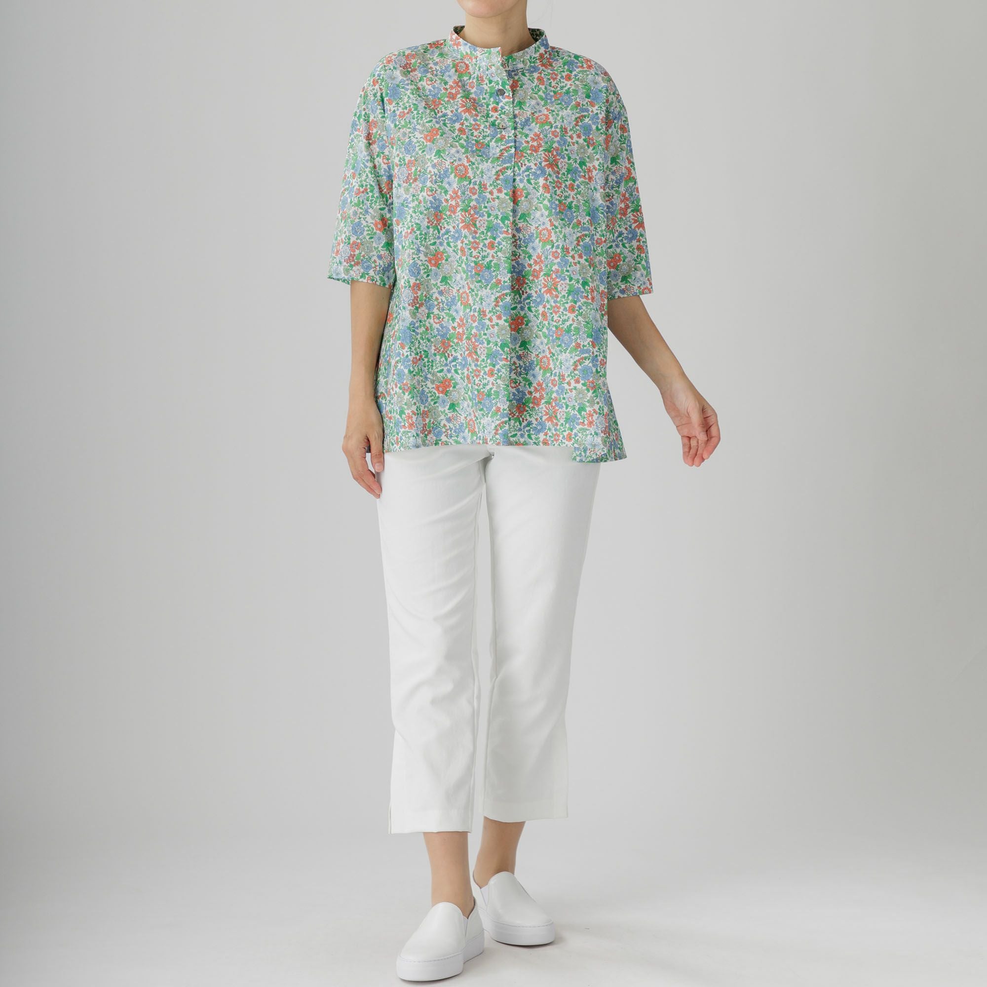 【新品未使用】COYSEIO 花柄シャーリングブラウス ライトグリーン 花柄スタンドカラーブラウス 574-01 Series | かぐらやONLINE SHOP