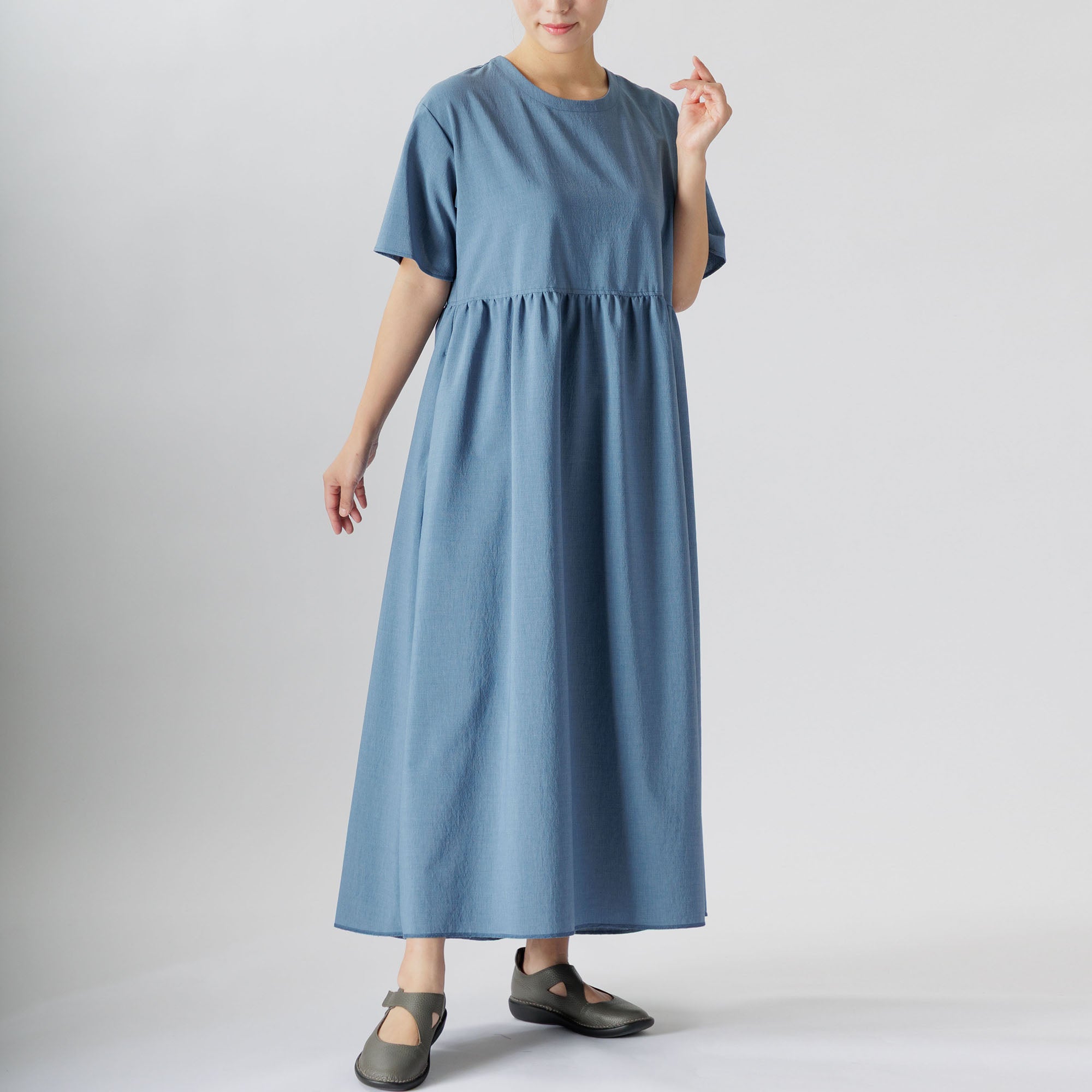 美品✨かぐらや　裾２層レイヤードワンピース　コットン　フレア　ロング　グレー ワンピース | かぐらやONLINE SHOP